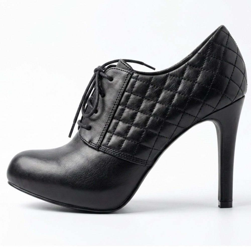 Maripe Minnae Black Leather Quilted Lace Up Stiletto Heel Booties Womens 9M